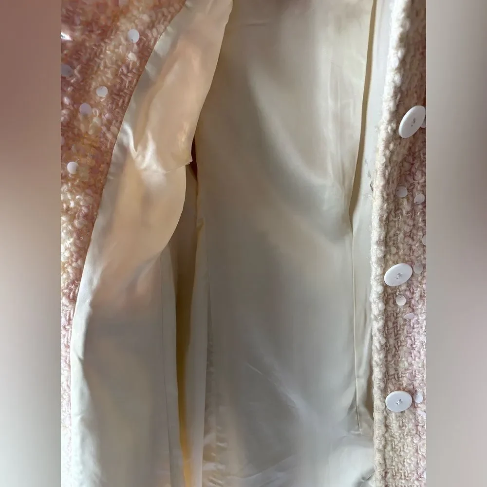 VTG Banana Republic Cream Pink Wool Sequin Coat Size MP - Picture 6 of 12